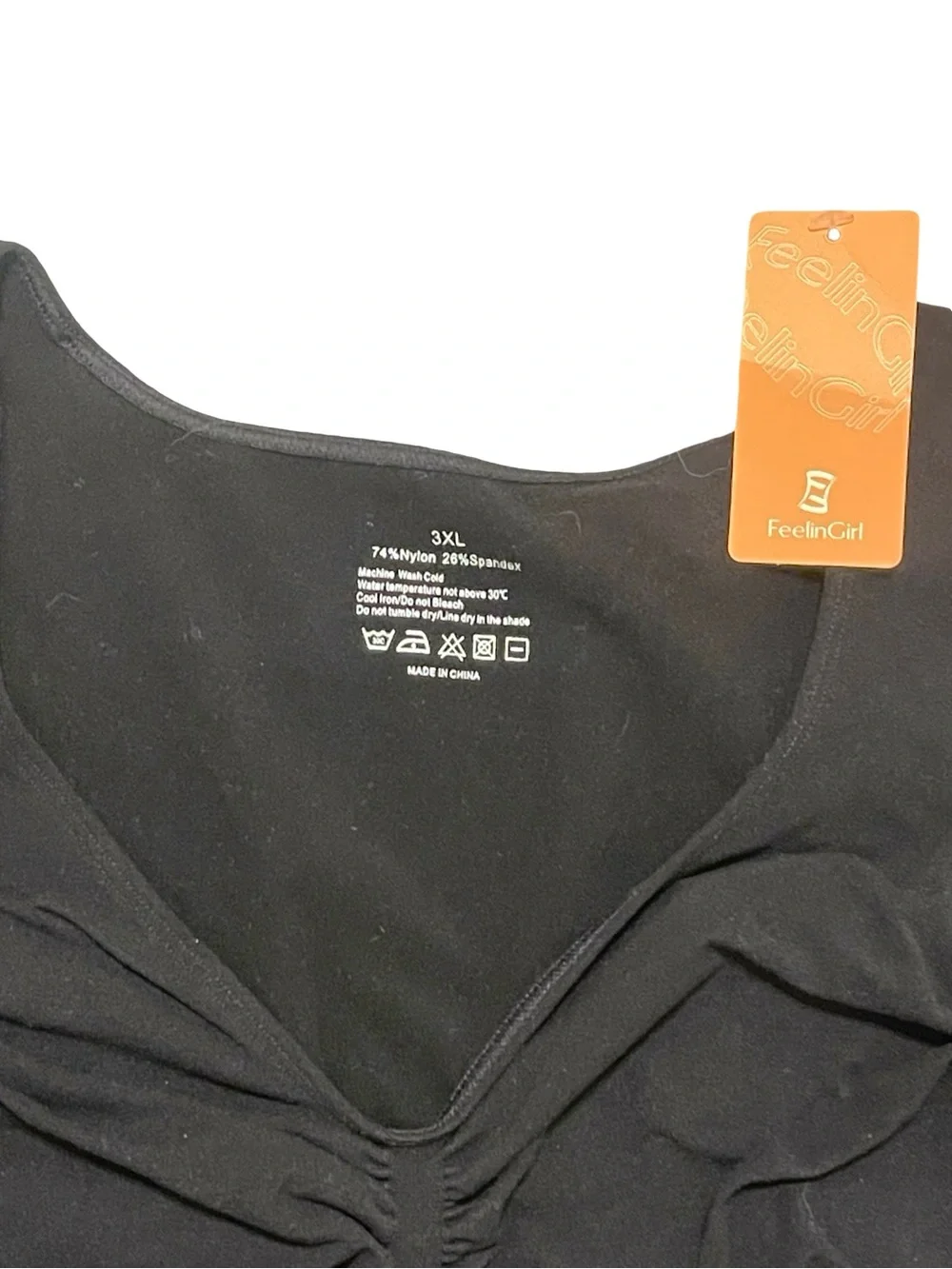NWT FeelinGirl Black Ruched Long Sleeve Tummy Control Bodysuit - 3XL